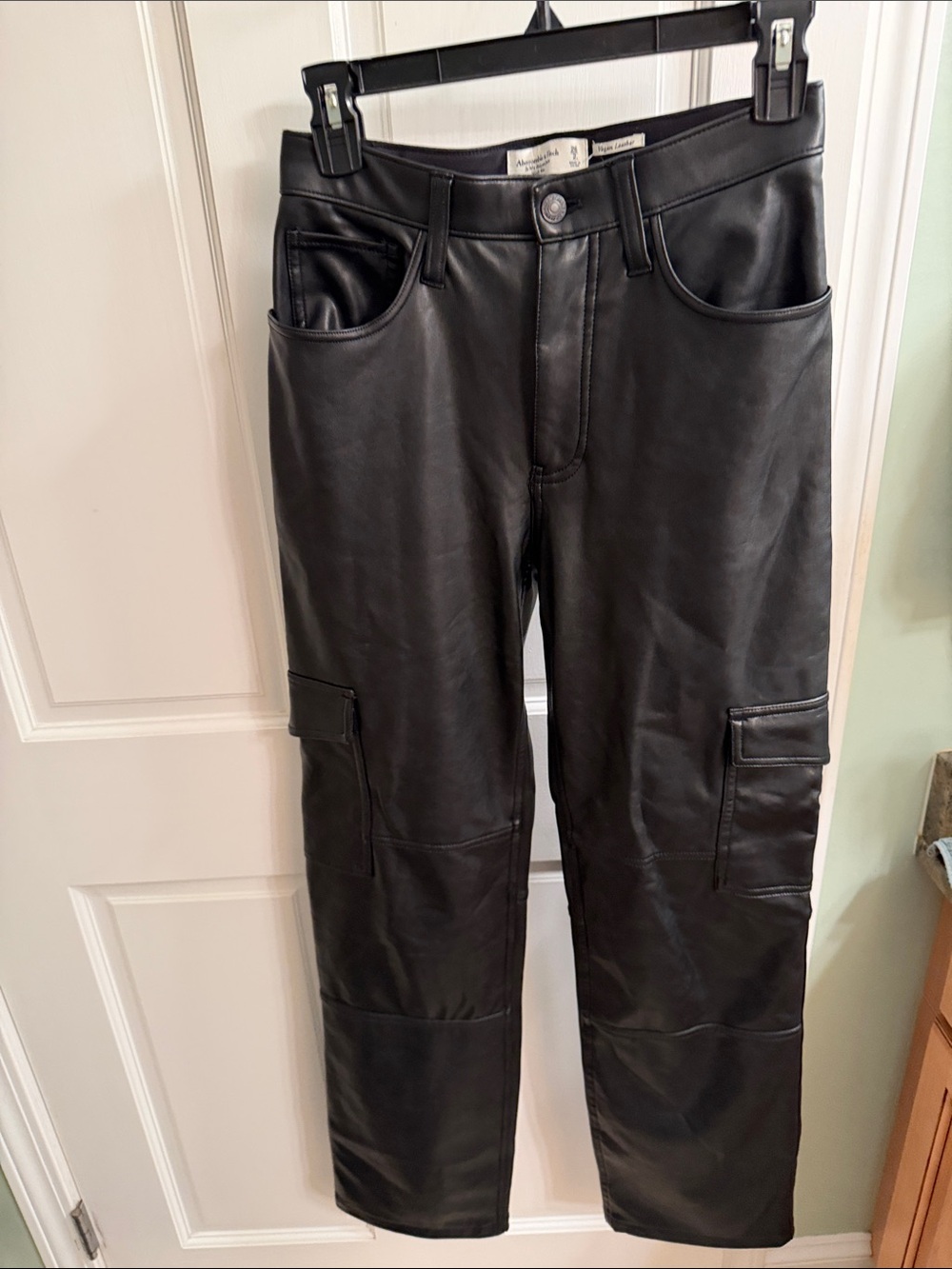 Abercrombie Black Faux Leather Cargo pants